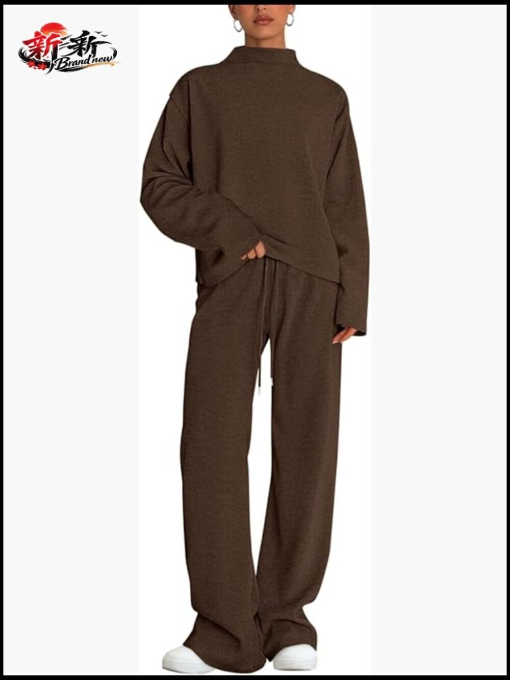 Mock Neck Long Sleeve Knit Top & Wide Leg Pant Lounge Set Two Piece Sweatsuit